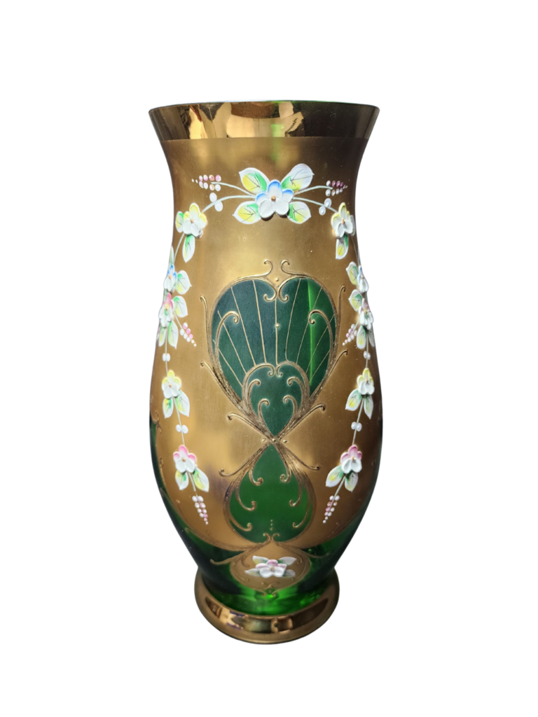 Egermann Green  Gold High Enamel Bohemian Crystal Vase