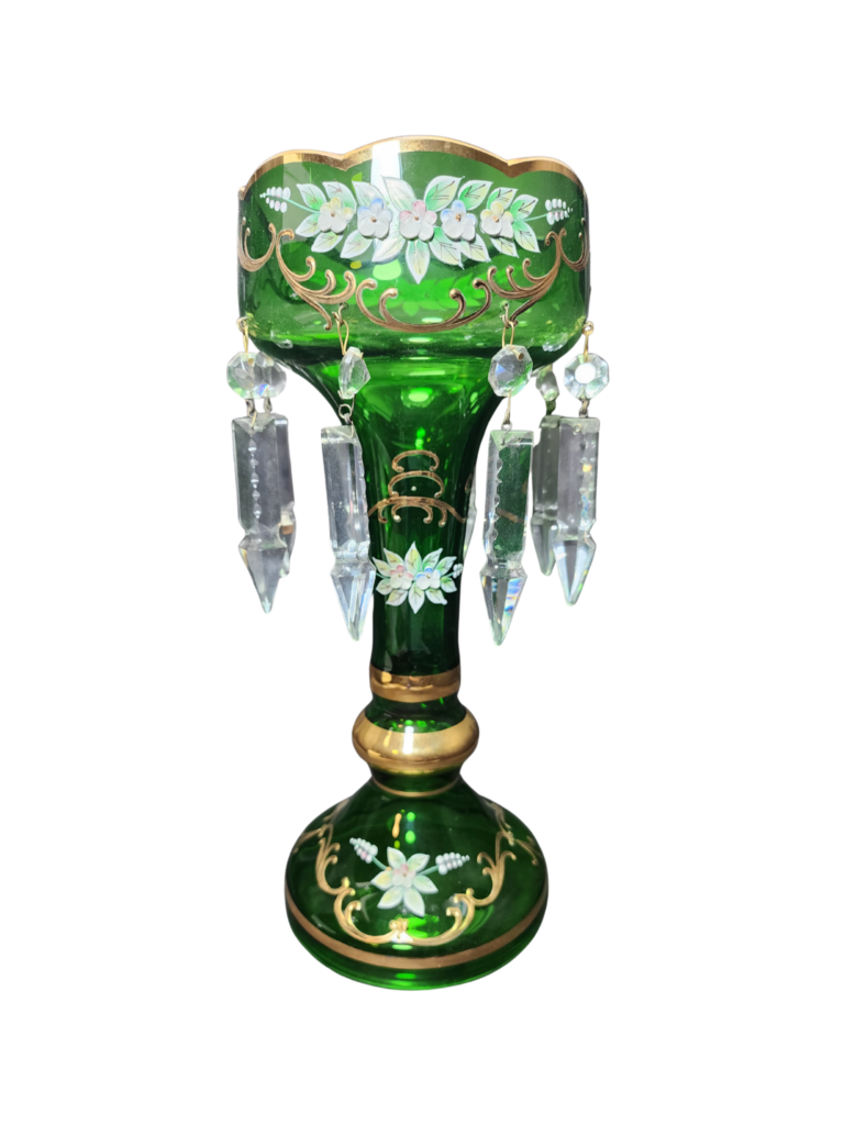 Egermann Green And Gold High-Enamel Bohemian Crystal Lustre Vase