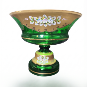 egermann green and gold high enamel bohemian crystal footed bowl