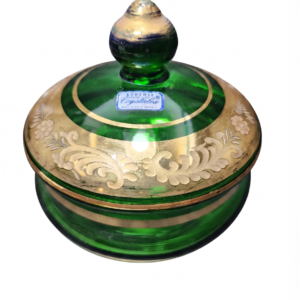 egermann green and gold bohemian crystal bonbonaire