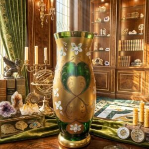 bohemian green gold high enamel gilded crystal vase