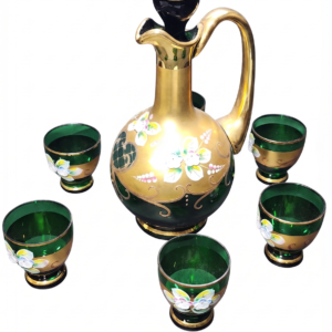 egermann green and gold high enamel bohemian crystal set