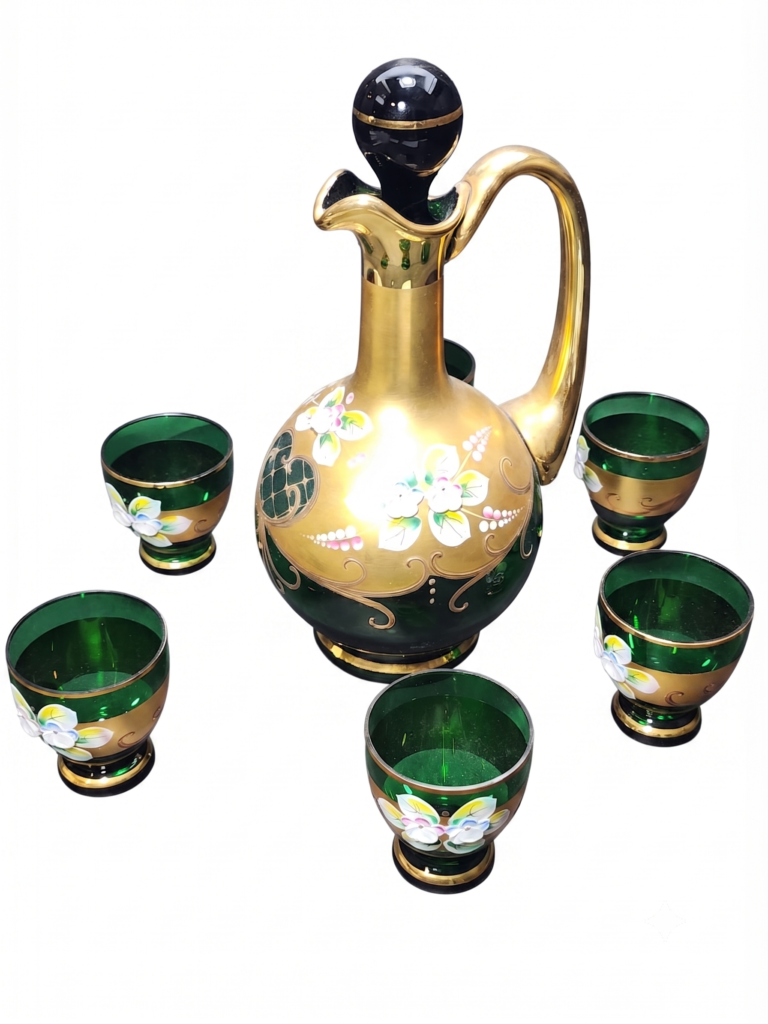 Egermann Green And Gold High-Enamel Bohemian Crystal Set