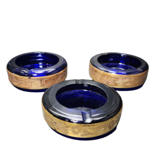 egermann blue and gold high enamel bohemian crystal ashtray set (3 pieces)