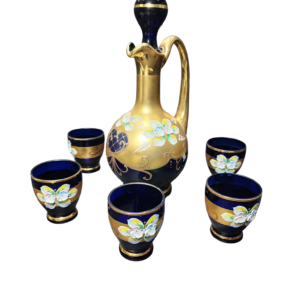 blue egermann bohemian crystal liqueur set (jug and 6 cups)