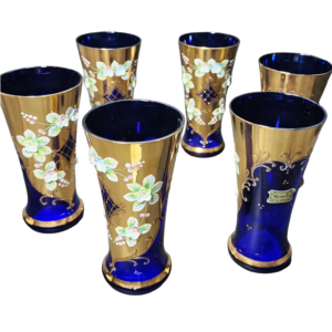 egermann blue and gold high enamel bohemian crystal cups (6 piece set)