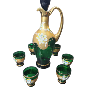 egermann green and gold high enamel bohemian crystal jug and cup set