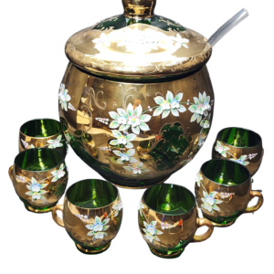 egermann green and gold high enamel bohemian crystal punch set