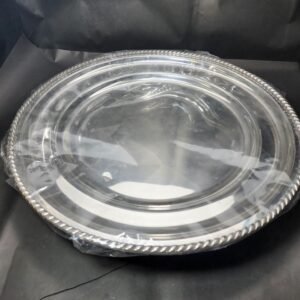 vintage silver plated serving tray with ornate rope twist rim