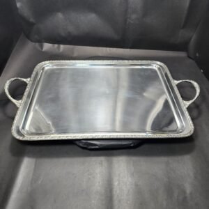 vintage silver plated rectangular serving tray with ornate handles