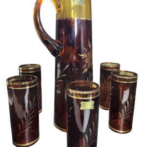 egermann hand engraved amber crystal beverage set (jug & 6 glasses)