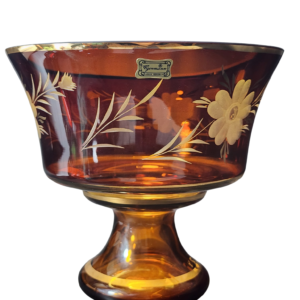 egermann hand engraved amber crystal pedestal comport bowl