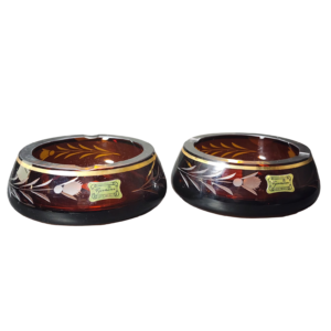egermann hand engraved amber crystal ashtrays (set of 2)
