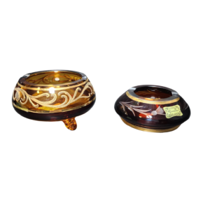 egermann hand engraved amber crystal ashtrays (set of 2)