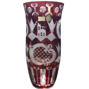 egermann hand engraved cranberry red bohemian glass cylinder vase