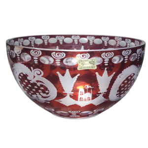 egermann hand engraved cranberry red bohemian glass large bowl