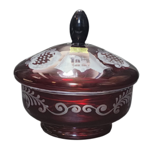 egermann hand engraved cranberry red bohemian glass covered bonbonnière