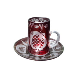 egermann hand engraved cranberry red bohemian glass tea cup and saucer set