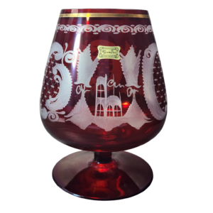 egermann hand engraved cranberry red bohemian glass brandy snifter vase / jug