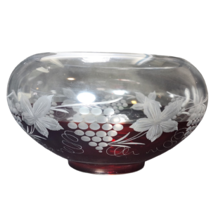egermann hand engraved cranberry red and clear bohemian glass rose bowl / fruit bowl