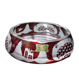 egermann hand engraved cranberry red bohemian crystal ashtray set (set of 2)