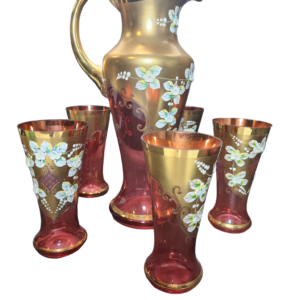 egermann high enamel red bohemian crystal pitcher & goblet set (7 piece set)