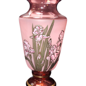 egermann hand painted pink and ruby red bohemian crystal footed vase