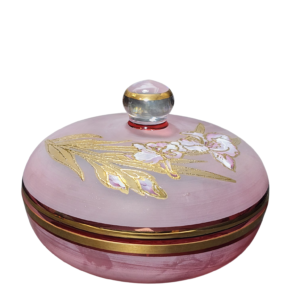 egermann hand painted pink and ruby red bohemian crystal bonbonniere