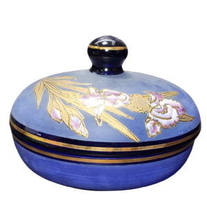 egermann hand painted periwinkle and cobalt blue bohemian crystal lidded bonbonnaire