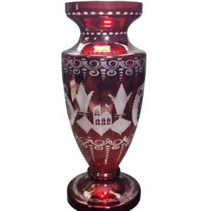 egermann hand engraved cranberry red bohemian glass large vase