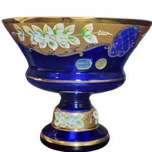 egermann high enamel blue crystal footed bowl