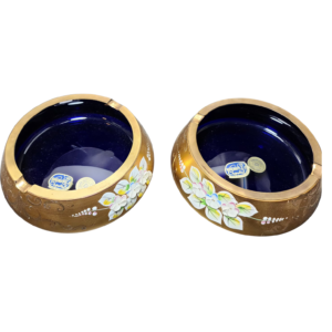 egermann high enamel blue crystal ashtrays (set of 2)