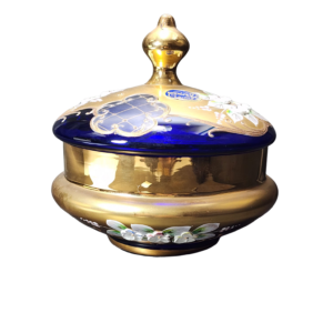 egermann high enamel blue crystal bonbonniere with lid