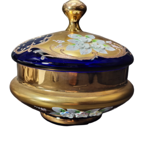 egermann high enamel blue crystal bonbonniere with lid