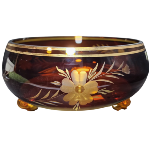 egermann hand cut amber crystal three footed bowl