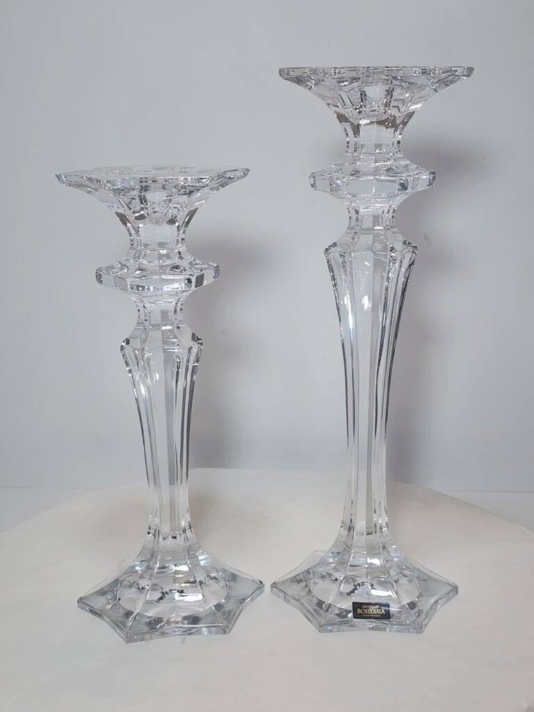 Bohemian Crystal Geometric Star Pedestal Candlestick Holders - Set Of 2