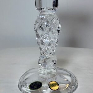 bohemian clear cut crystal diamond stem candle holder