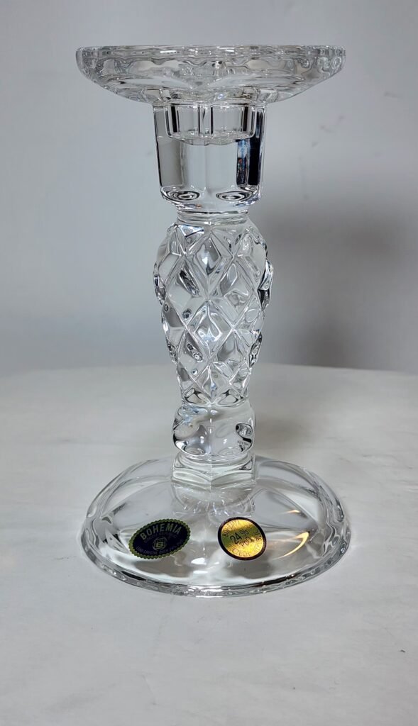 Bohemian Clear Cut Crystal Diamond Stem Candle Holder