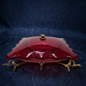 red acrylic plexi bowl with gold flowers