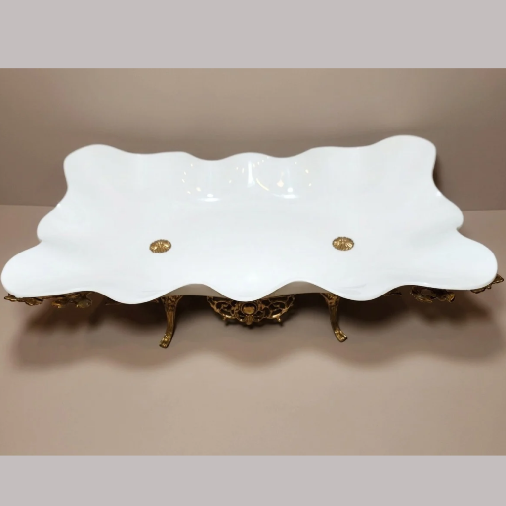 White Plexi Centerpiece Bowl With Bronze Accents