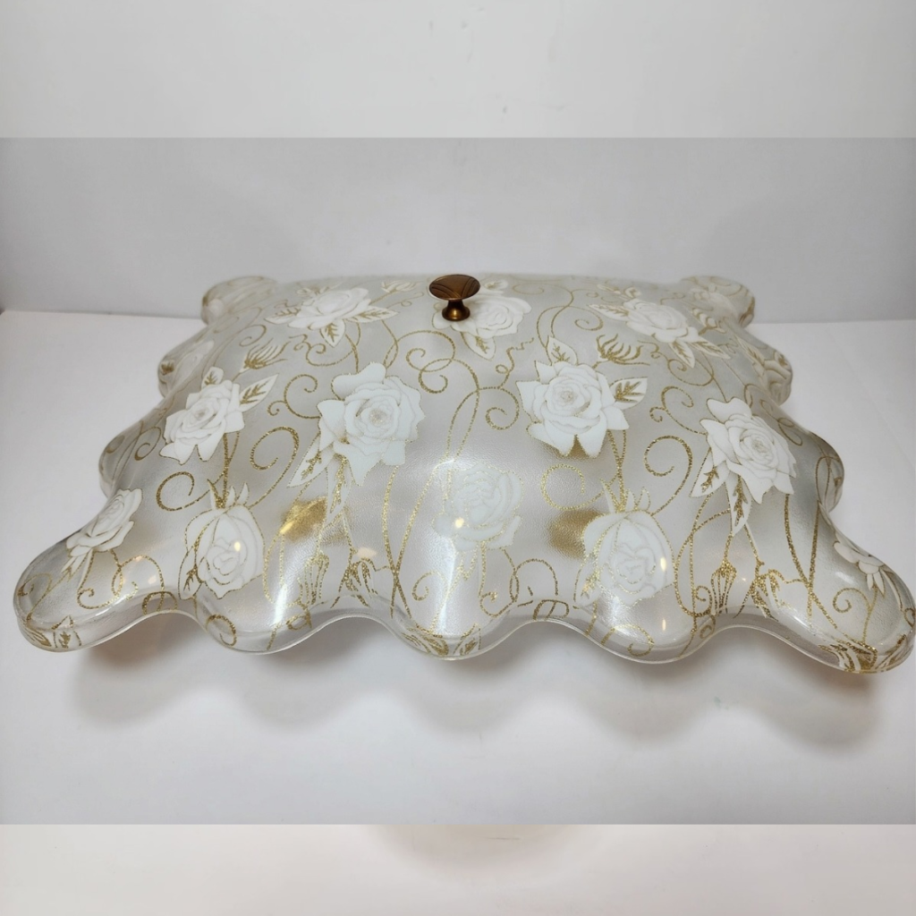 White Plexi Covered Bowl With Gold Floral Etchings