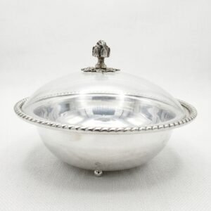 silver plated lidded serving dish with removable acrylic plexi liner