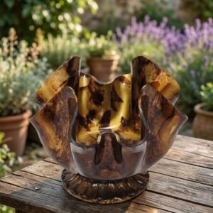 brown tortoise plexi footed decorative bowl