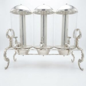 triple container silver plated beverage dispenser set with domed lids