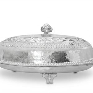 medium oval silver plated serving dish with domed lid