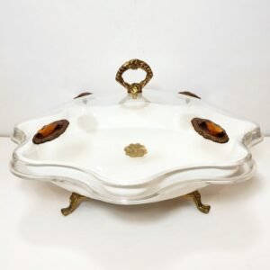 White Plexi Covered Bowl With Amber Gemstone Inlays