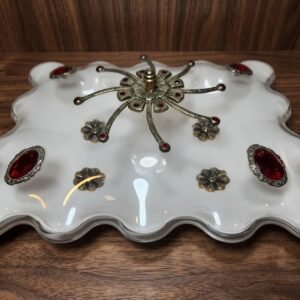 White Bowl With Silver And Red Stones
