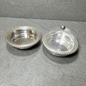 set of 2 silver plated covered bonbonnières with removable plexi liners