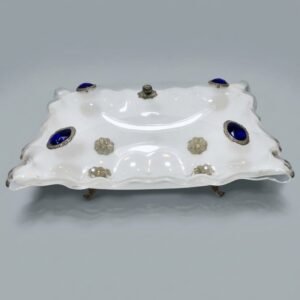 White Plexi Centerpiece Bowl And Blue Stone Inlays
