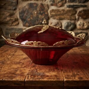 red plexi bowl with lid and bronze